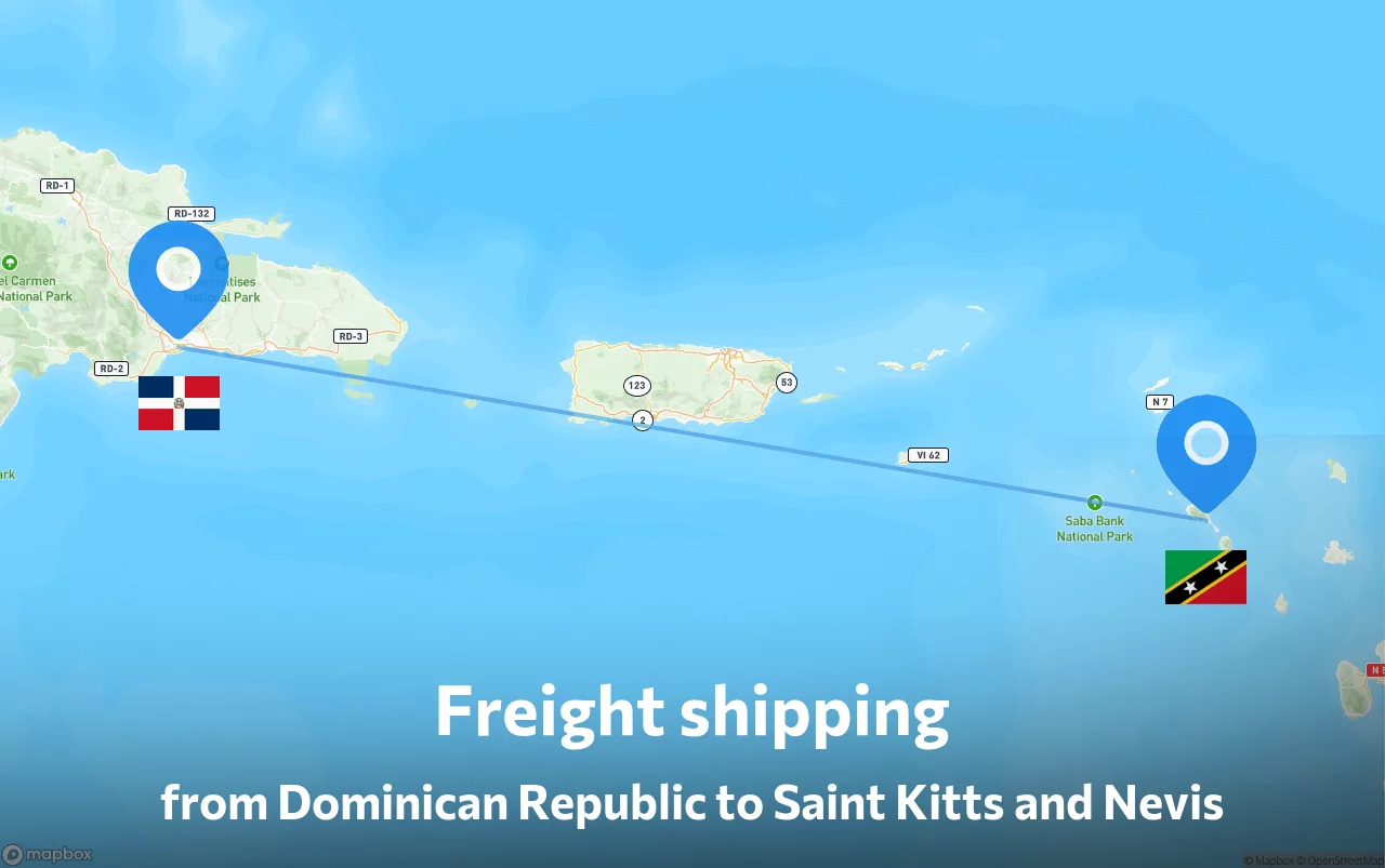 Shipping route from Dominican Republic to Saint Kitts and Nevis