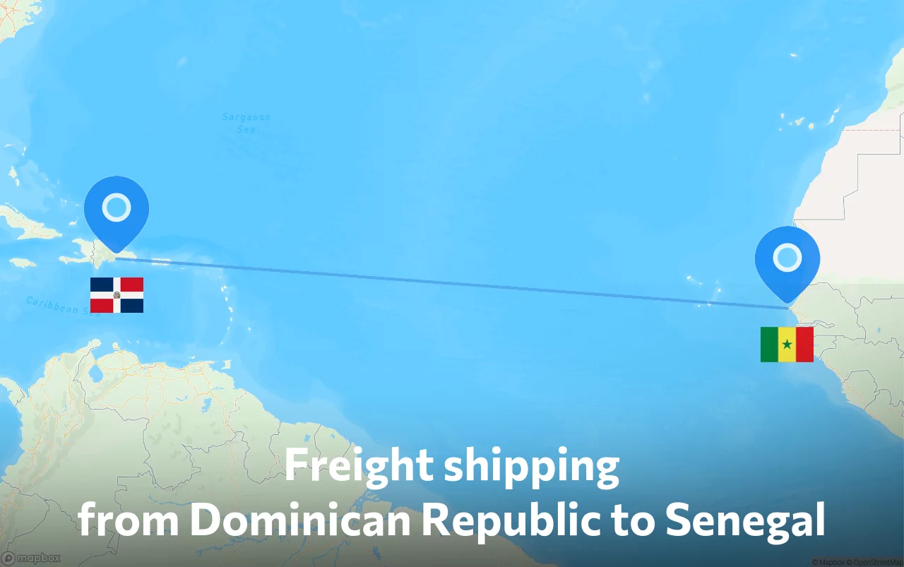 Shipping route from Dominican Republic to Senegal