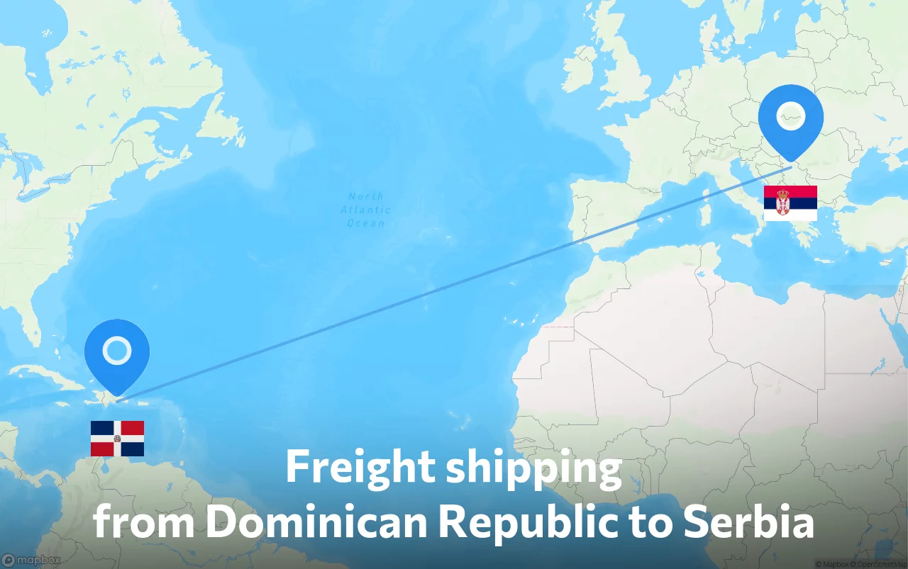 Shipping route from Dominican Republic to Serbia