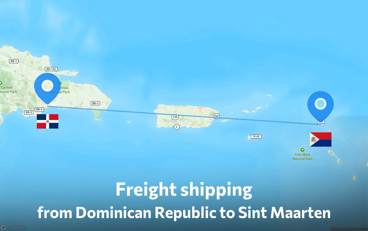 Shipping route from Dominican Republic to Sint Maarten