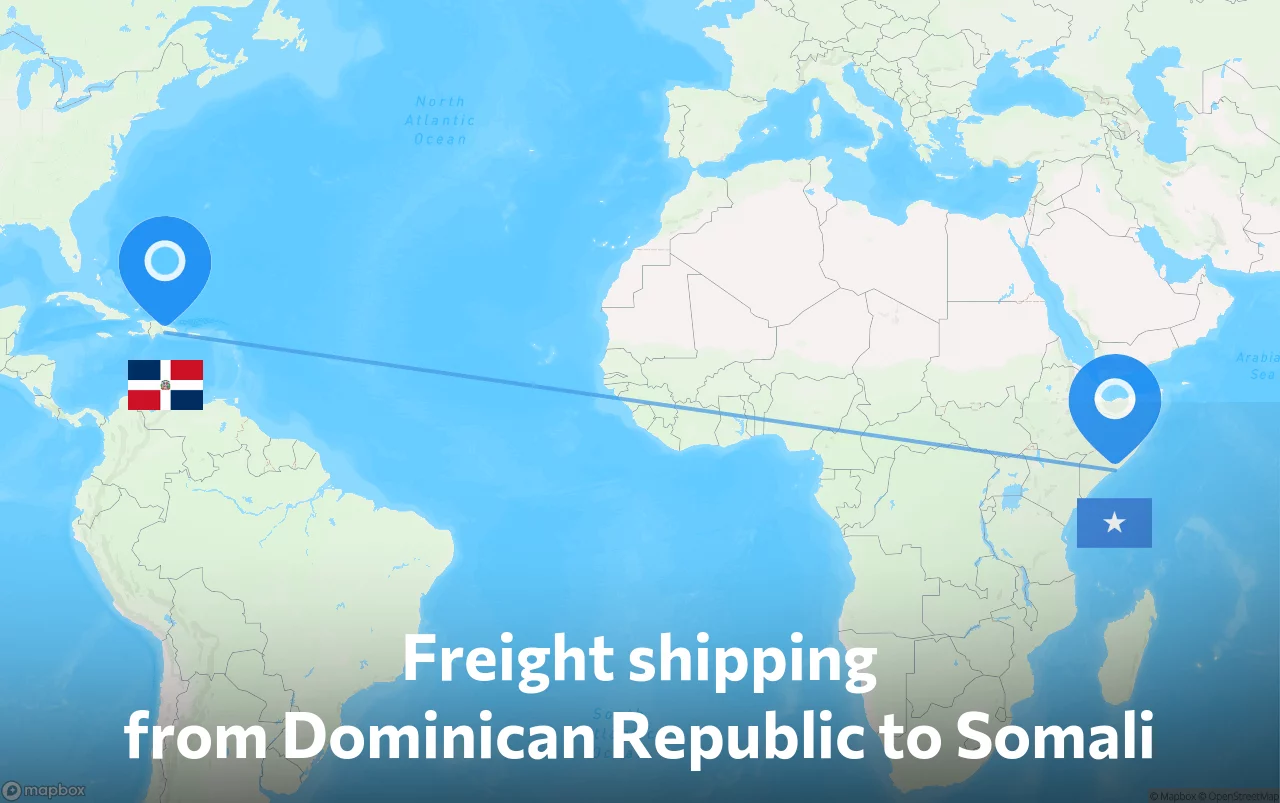 Shipping route from Dominican Republic to Somali