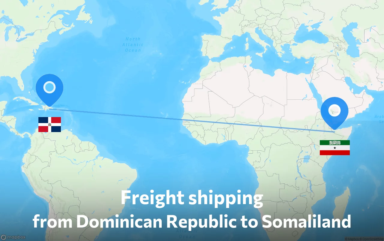 Shipping route from Dominican Republic to Somaliland