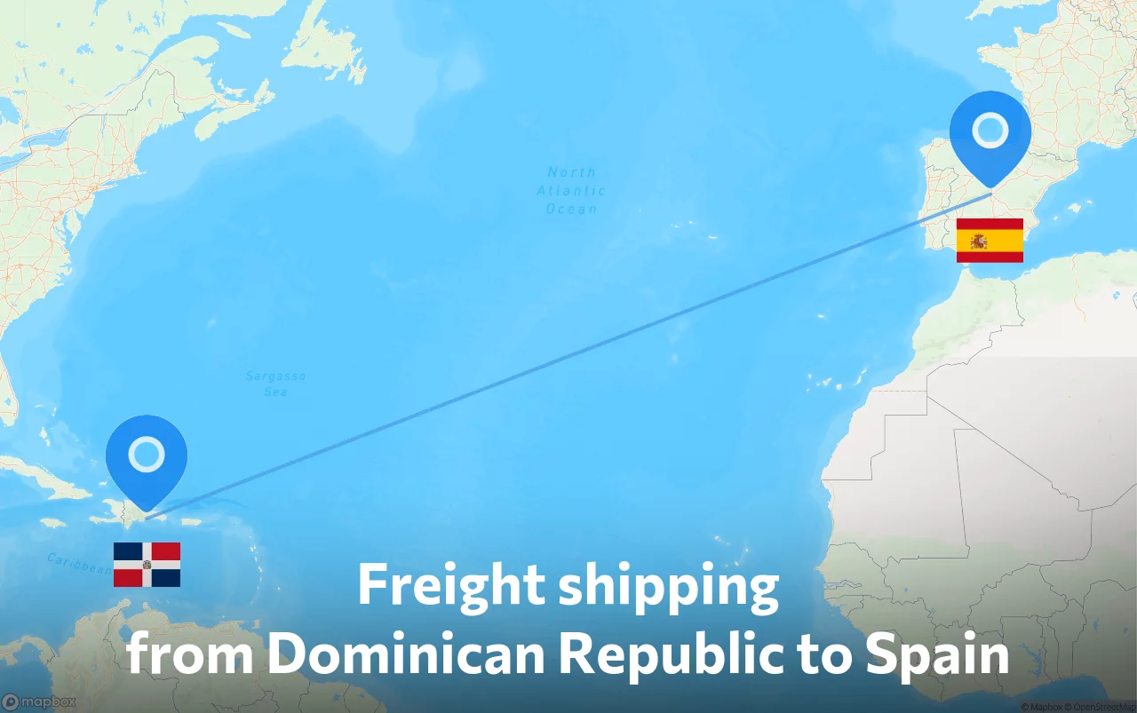 Shipping route from Dominican Republic to Spain