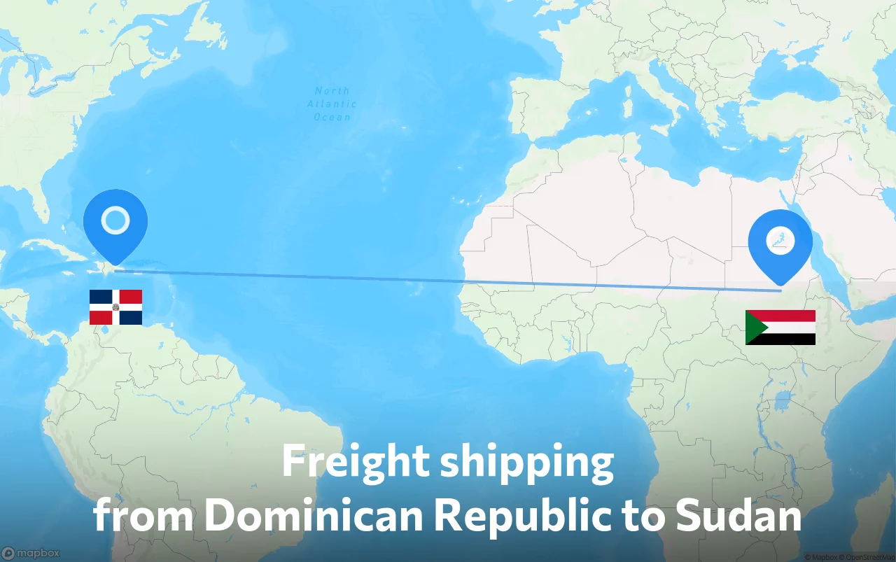Shipping route from Dominican Republic to Sudan