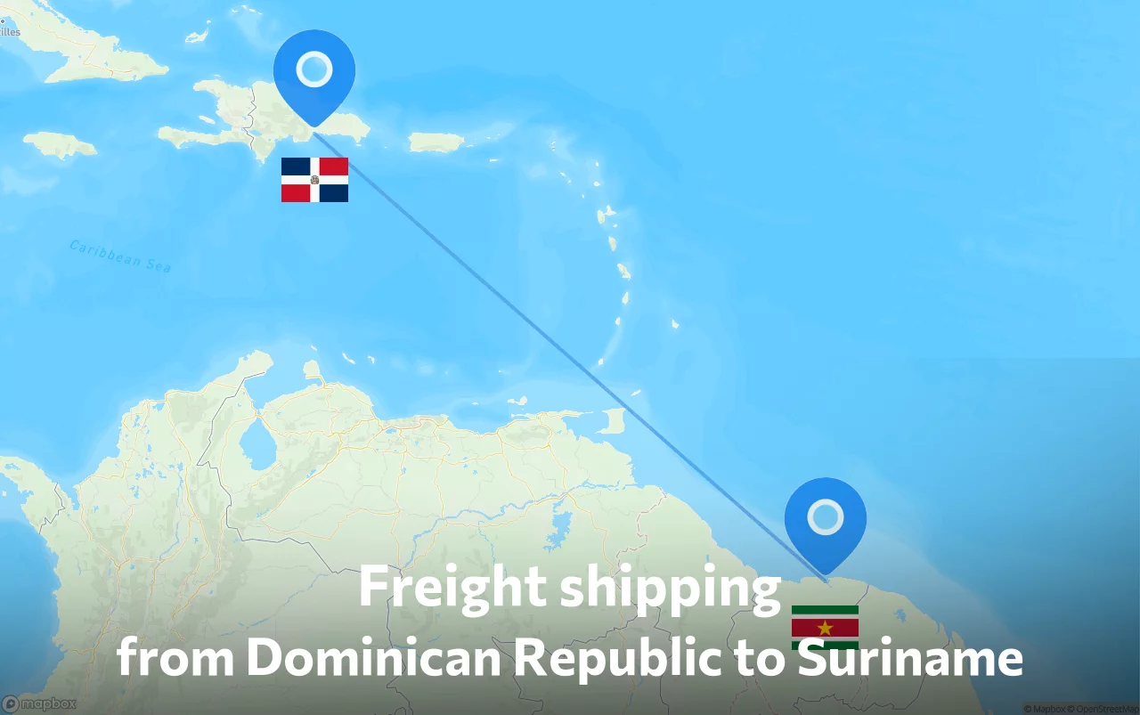 Shipping route from Dominican Republic to Suriname