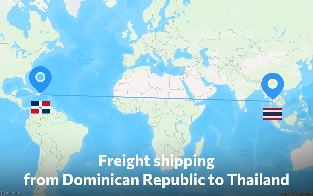 Shipping route from Dominican Republic to Thailand