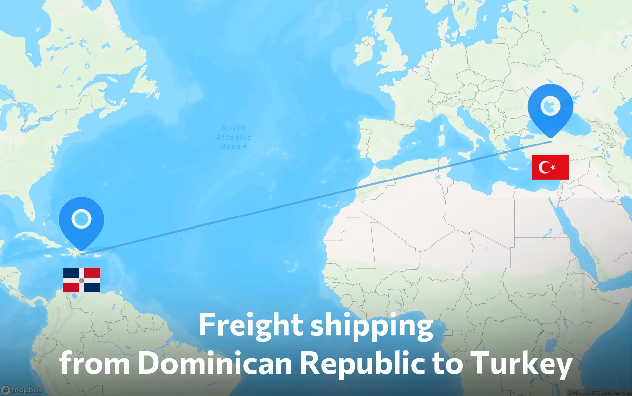 Shipping route from Dominican Republic to Turkey
