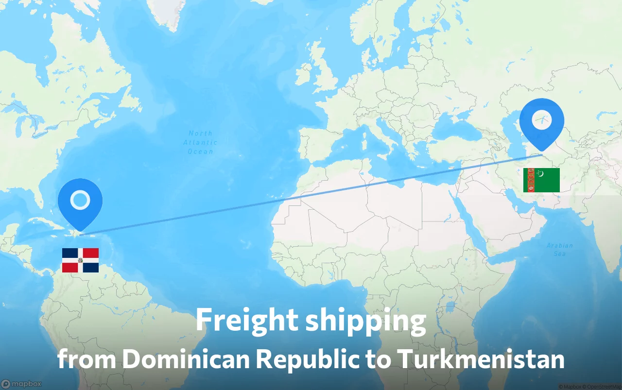 Shipping route from Dominican Republic to Turkmenistan