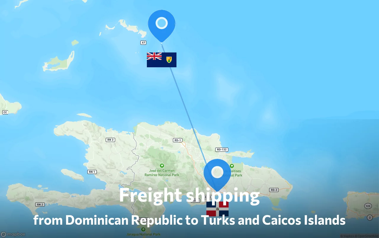 Shipping route from Dominican Republic to Turks and Caicos Islands