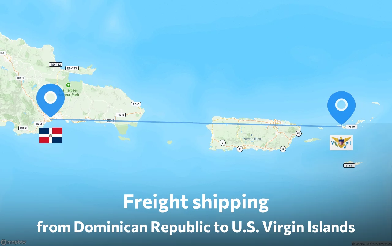 Shipping route from Dominican Republic to U.S. Virgin Islands