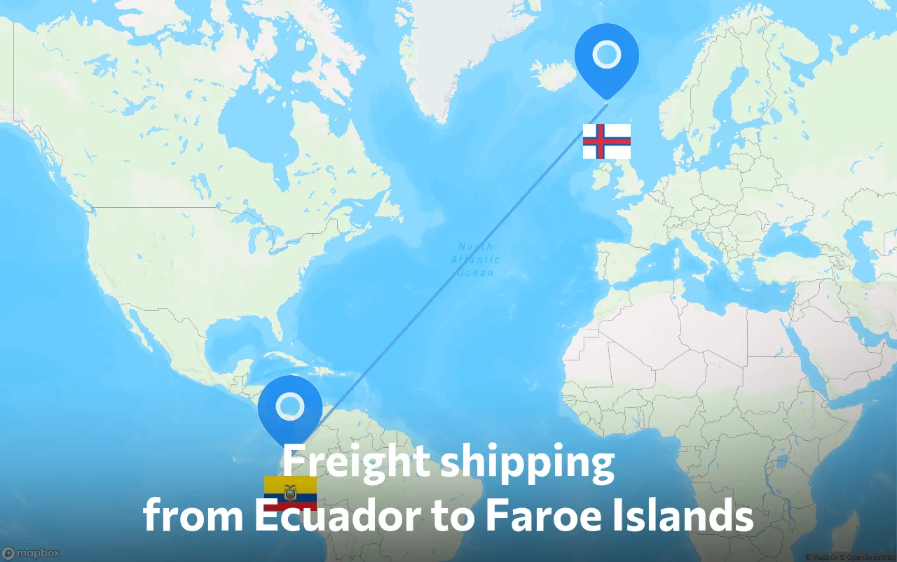 Shipping route from Ecuador to Faroe Islands