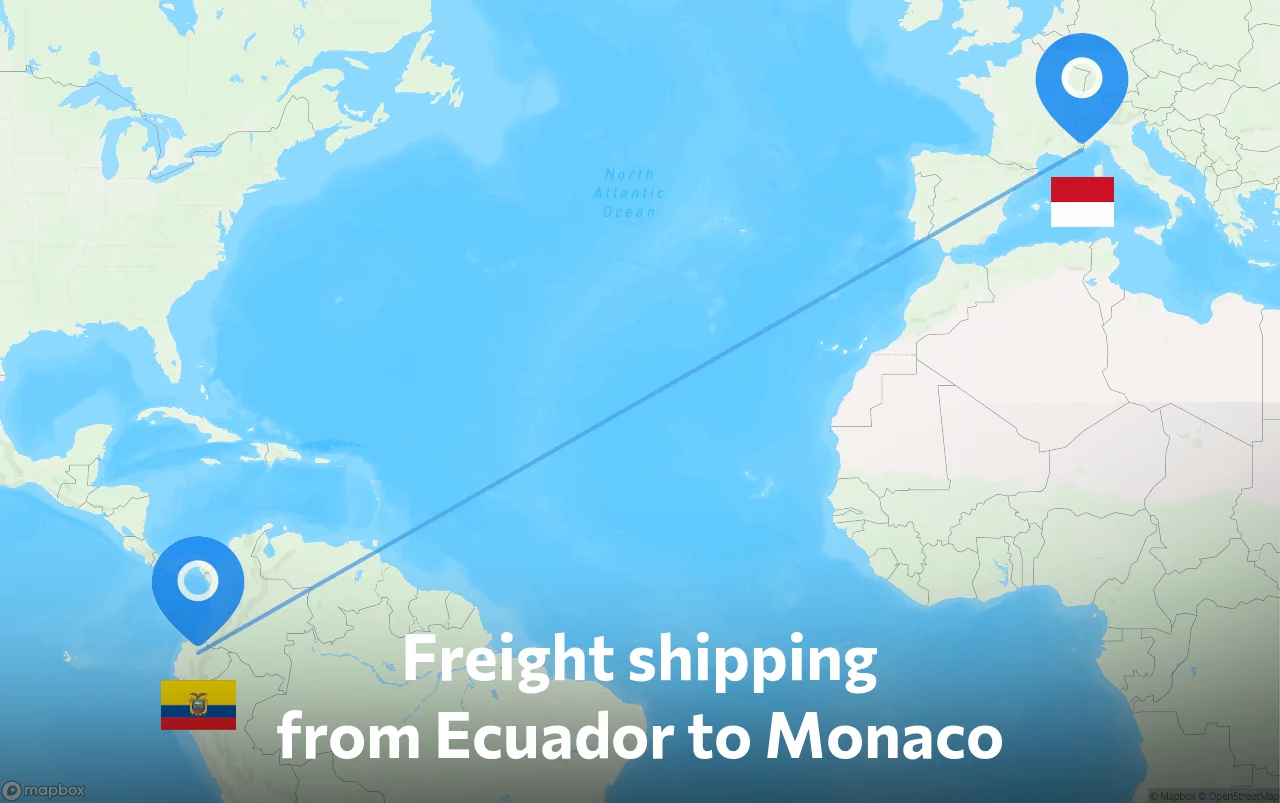 Shipping route from Ecuador to Monaco