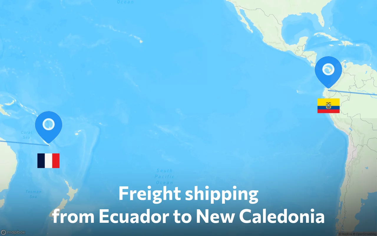 Shipping route from Ecuador to New Caledonia