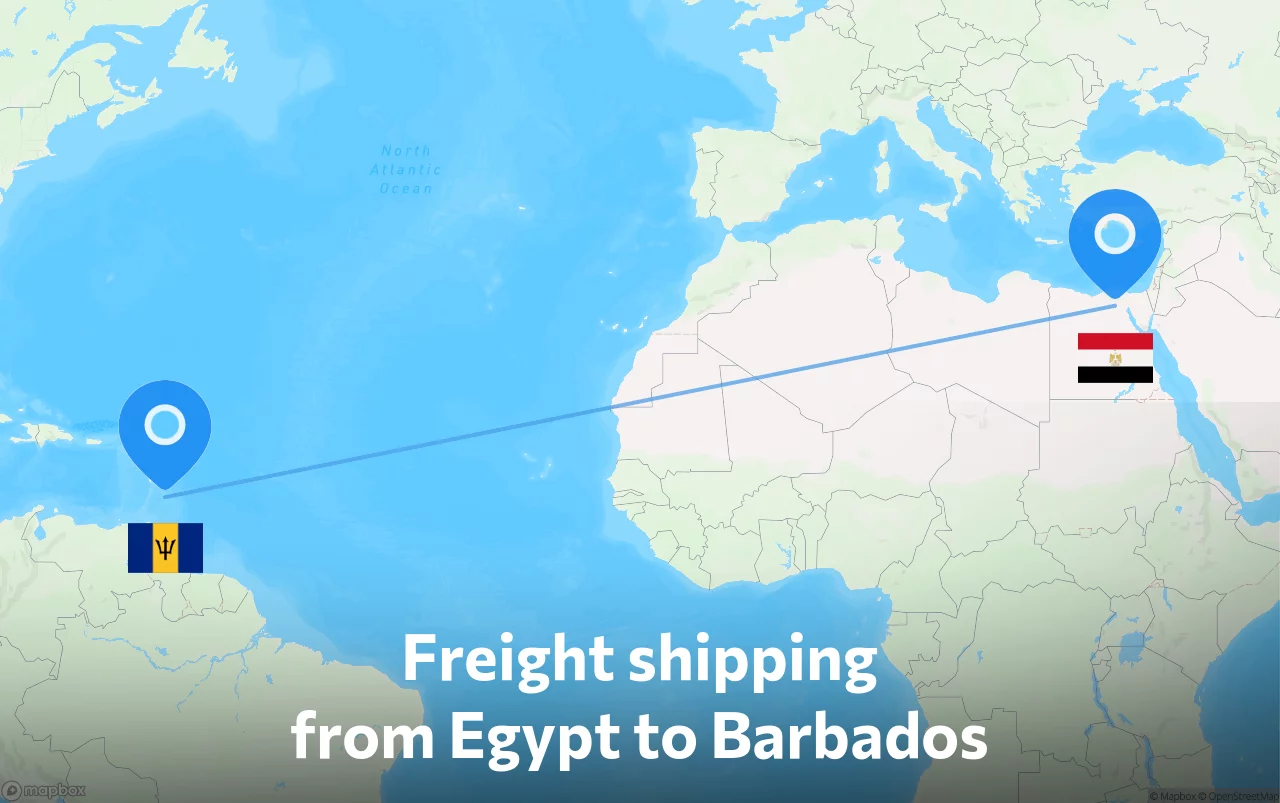 Shipping route from Egypt to Barbados