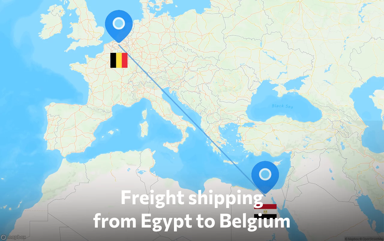 Shipping route from Egypt to Belgium