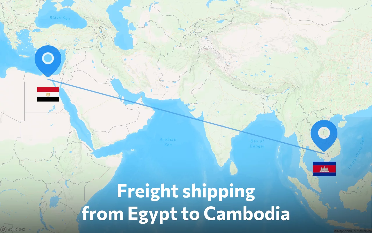 Shipping route from Egypt to Cambodia