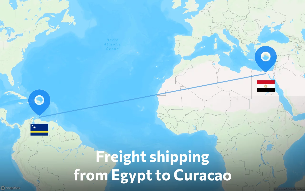 Shipping route from Egypt to Curacao