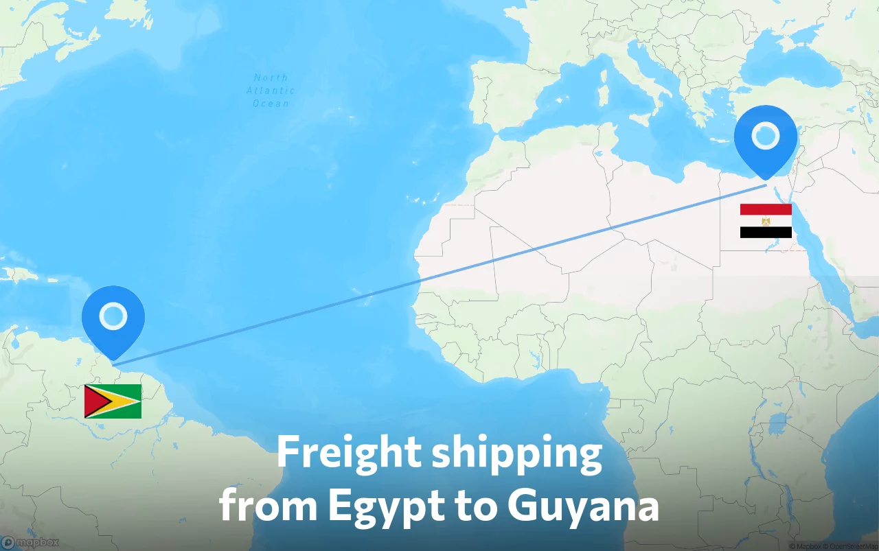 Shipping route from Egypt to Guyana