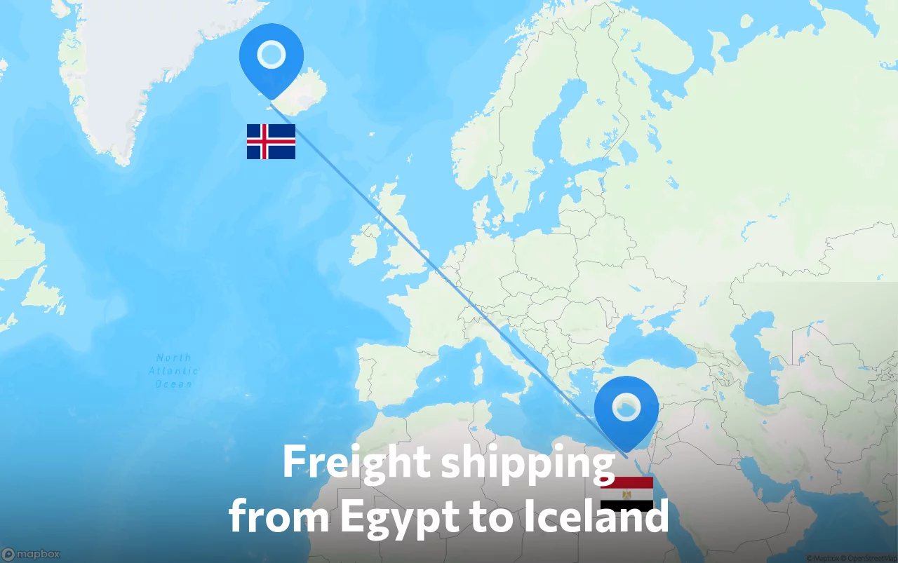 Shipping route from Egypt to Iceland
