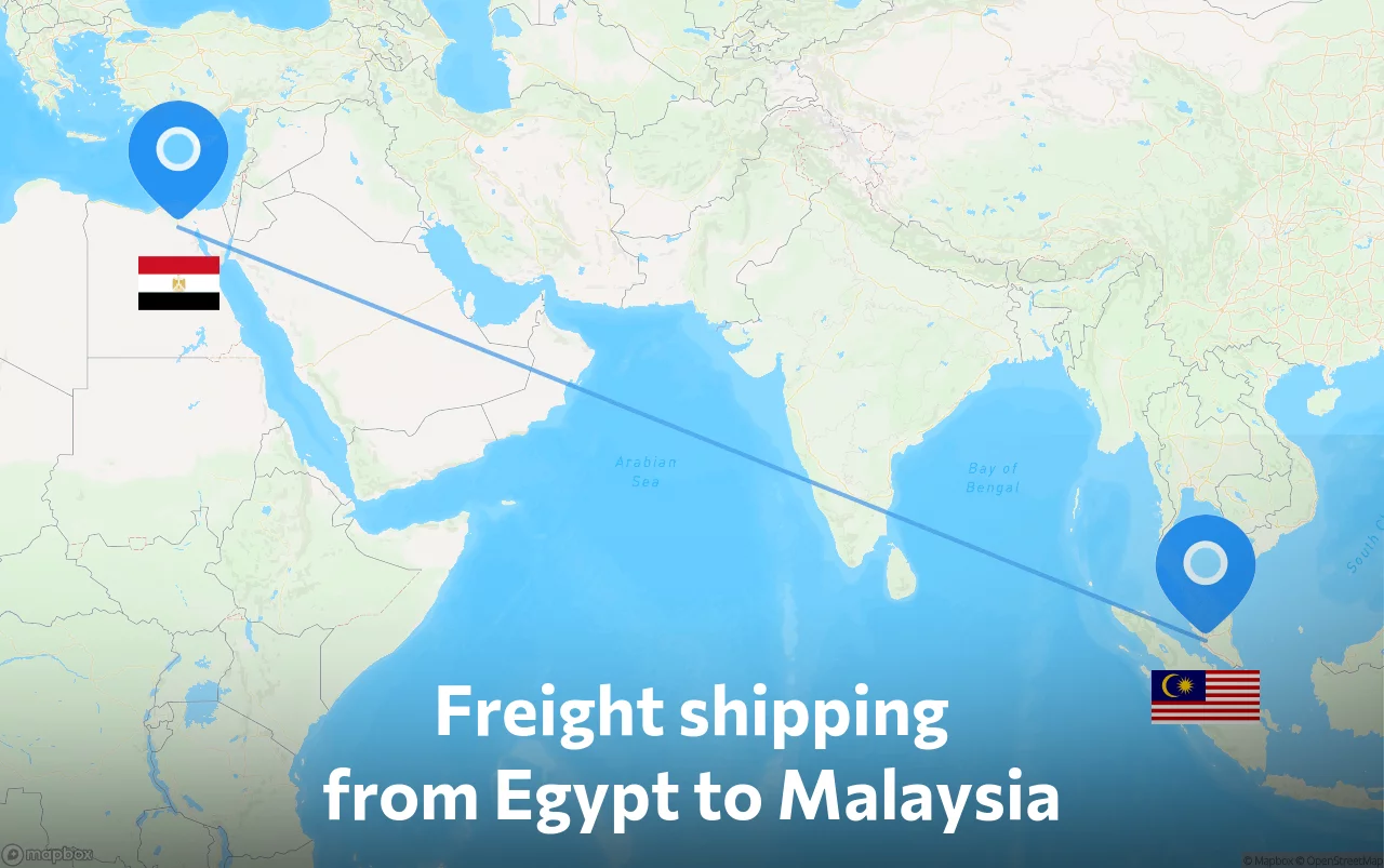 Shipping route from Egypt to Malaysia