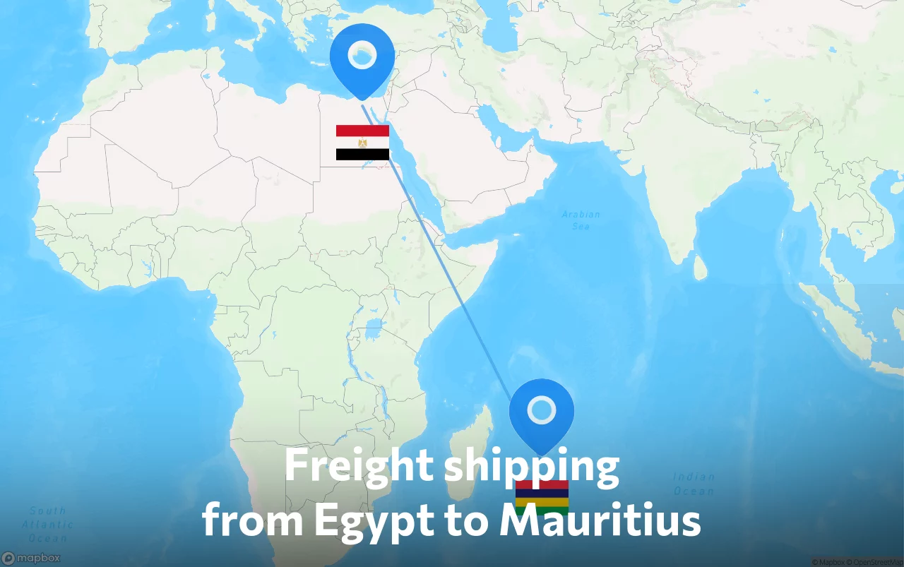 Shipping route from Egypt to Mauritius