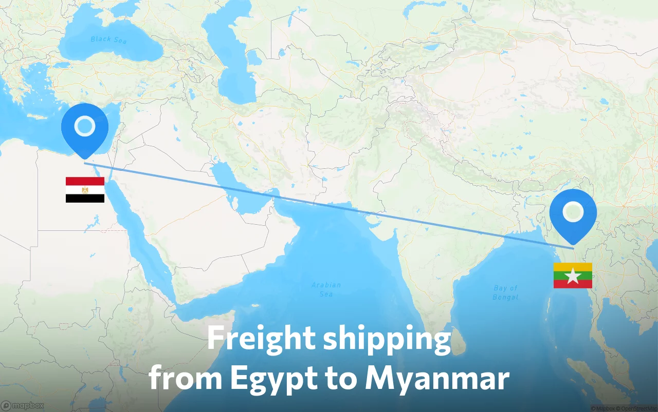 Shipping route from Egypt to Myanmar