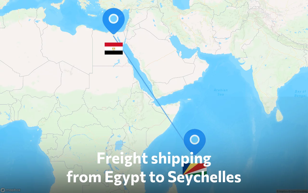 Shipping route from Egypt to Seychelles