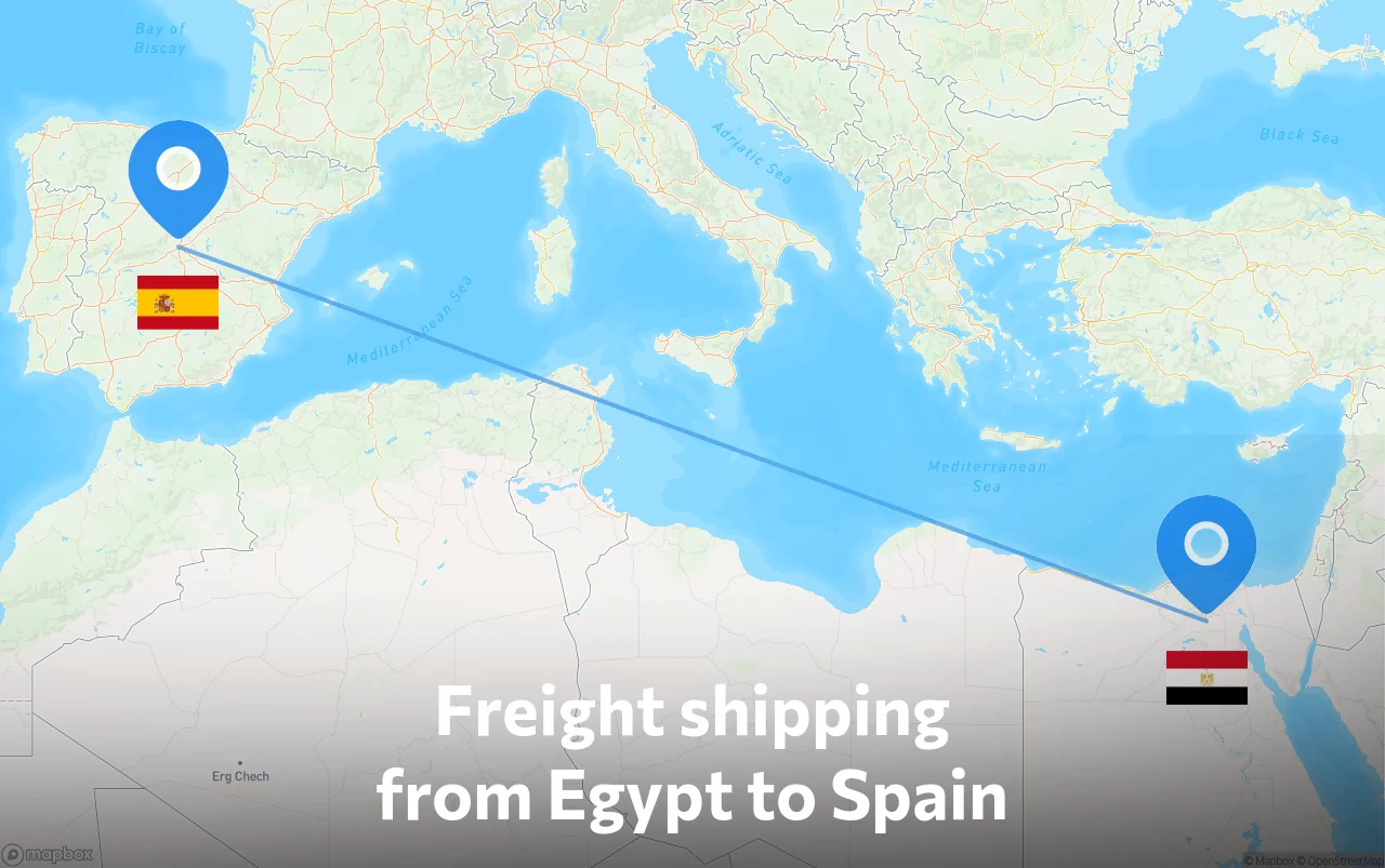 Shipping route from Egypt to Spain