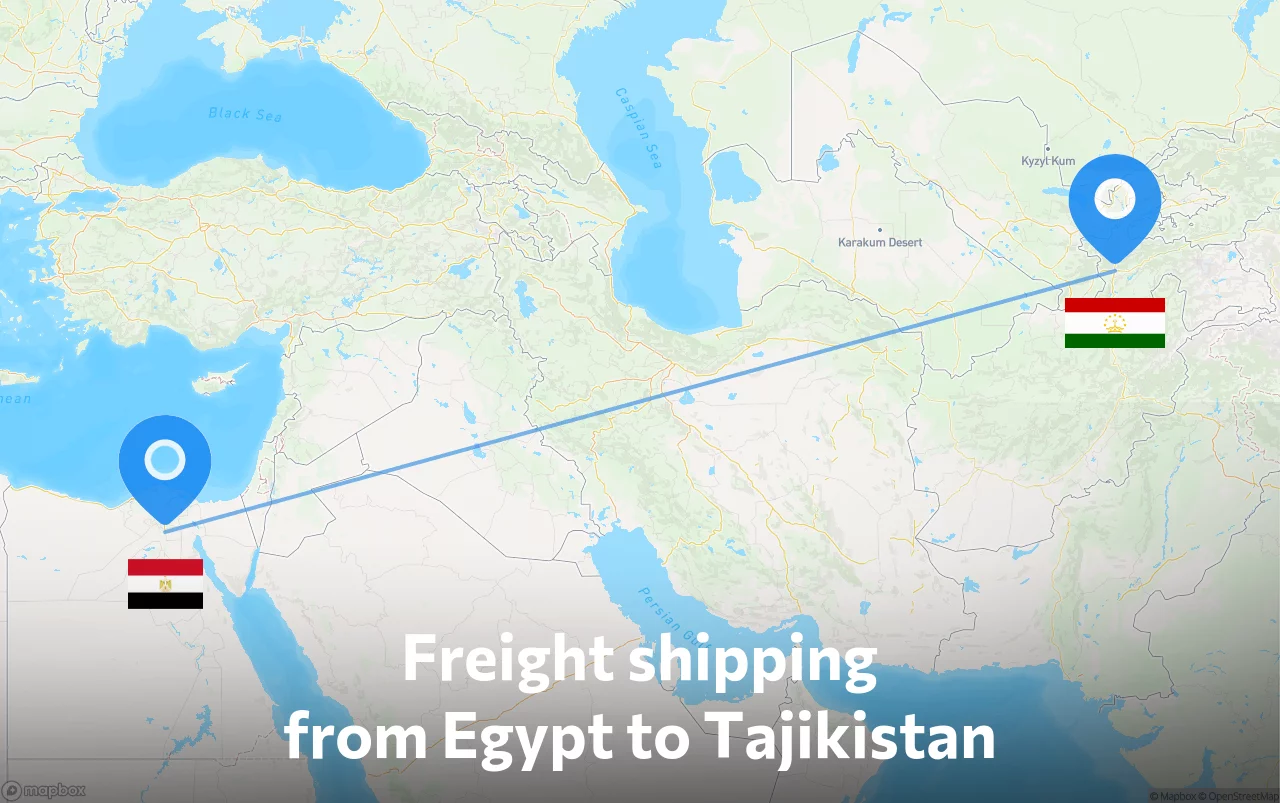 Shipping route from Egypt to Tajikistan