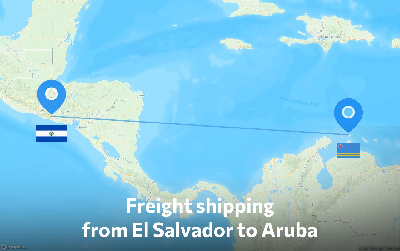 Shipping route from El Salvador to Aruba