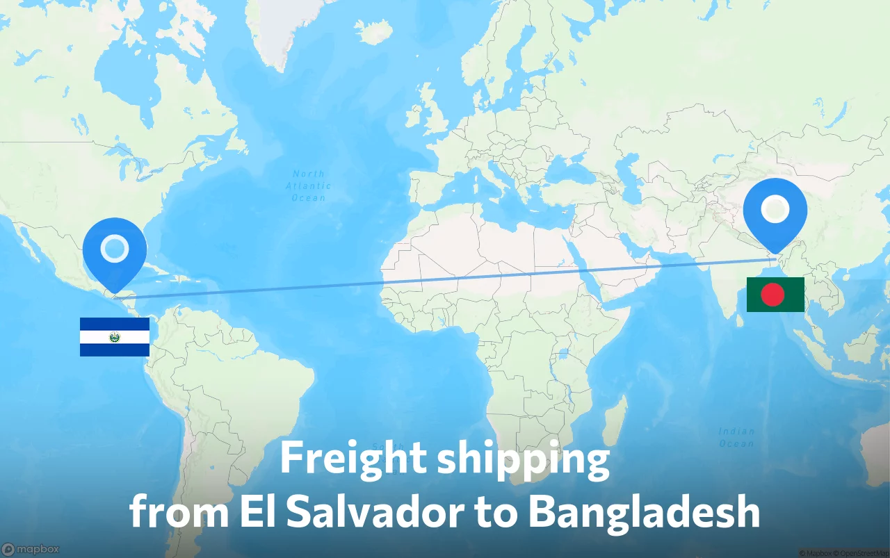 Shipping route from El Salvador to Bangladesh