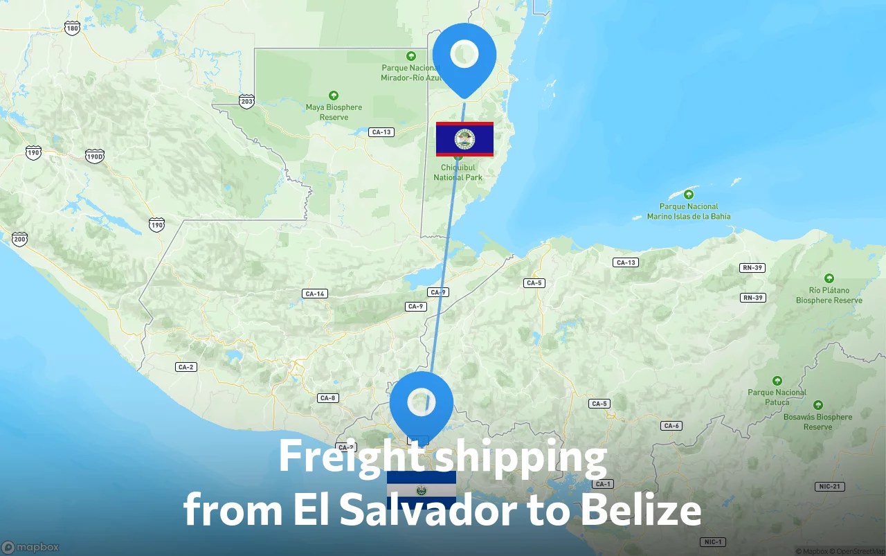 Shipping route from El Salvador to Belize