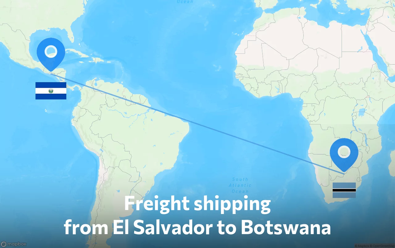 Shipping route from El Salvador to Botswana