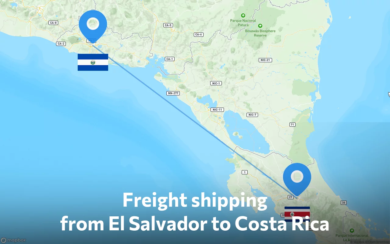 Shipping route from El Salvador to Costa Rica