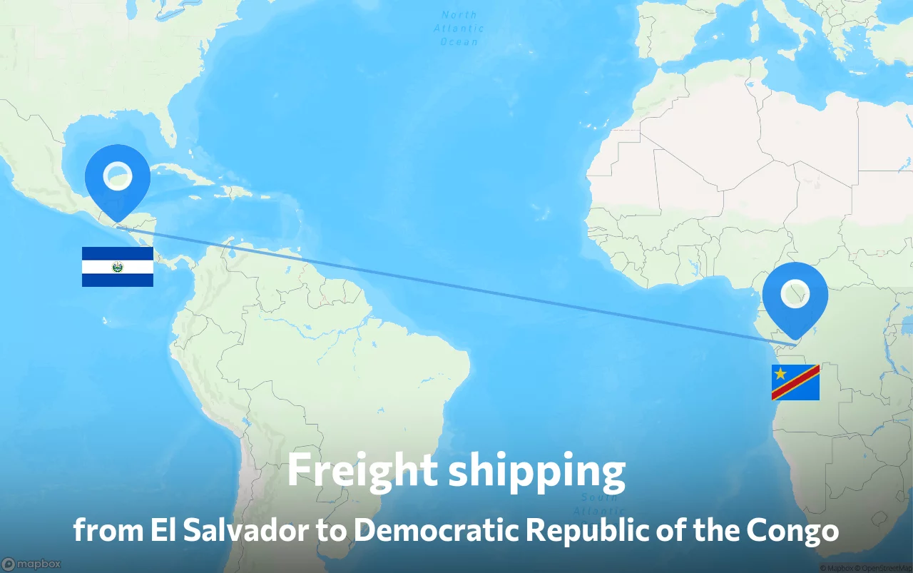Shipping route from El Salvador to Democratic Republic of the Congo