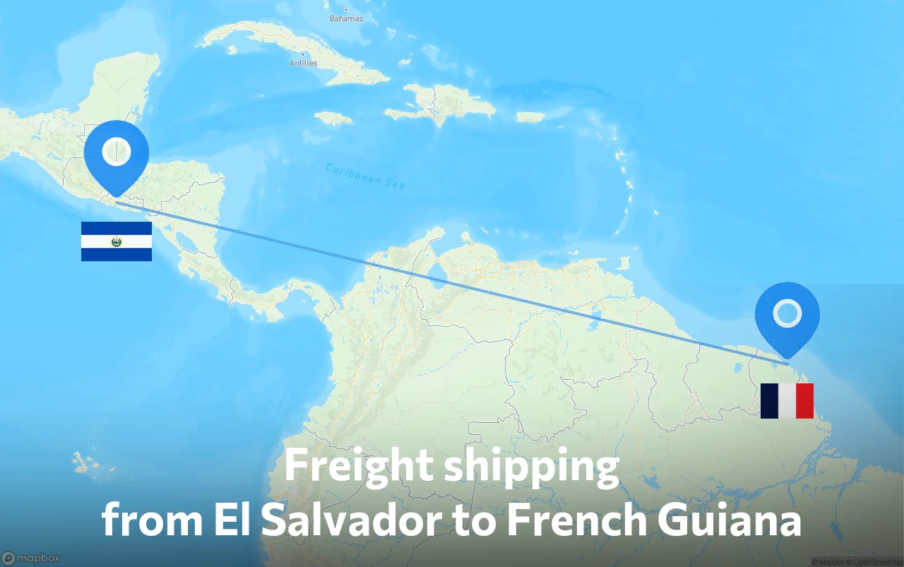 Shipping route from El Salvador to French Guiana