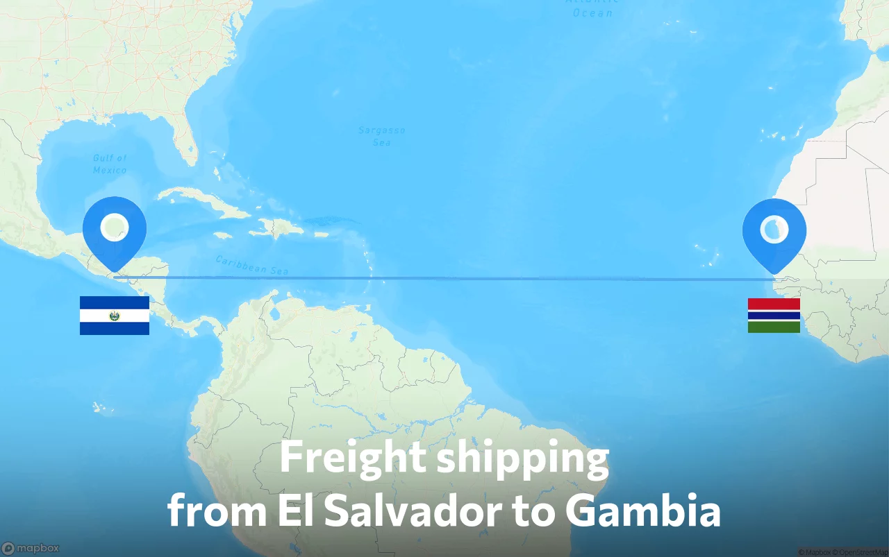 Shipping route from El Salvador to Gambia
