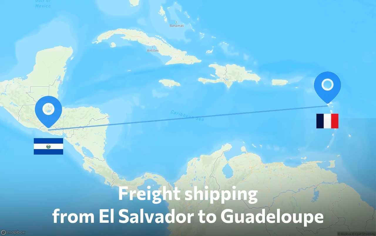 Shipping route from El Salvador to Guadeloupe