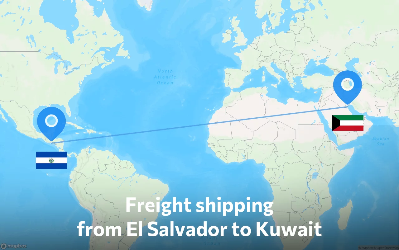 Shipping route from El Salvador to Kuwait