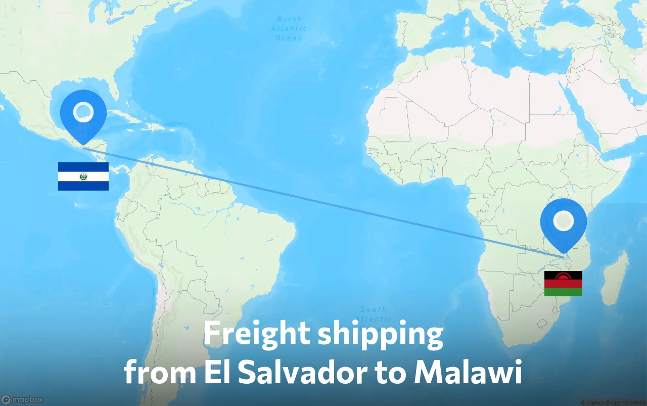 Shipping route from El Salvador to Malawi