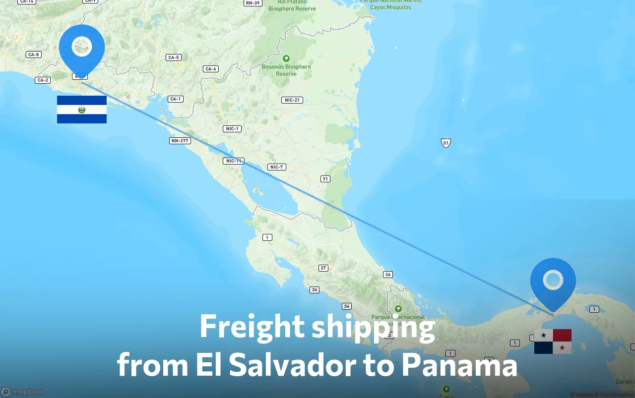 Shipping route from El Salvador to Panama