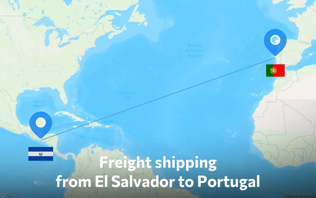 Shipping route from El Salvador to Portugal