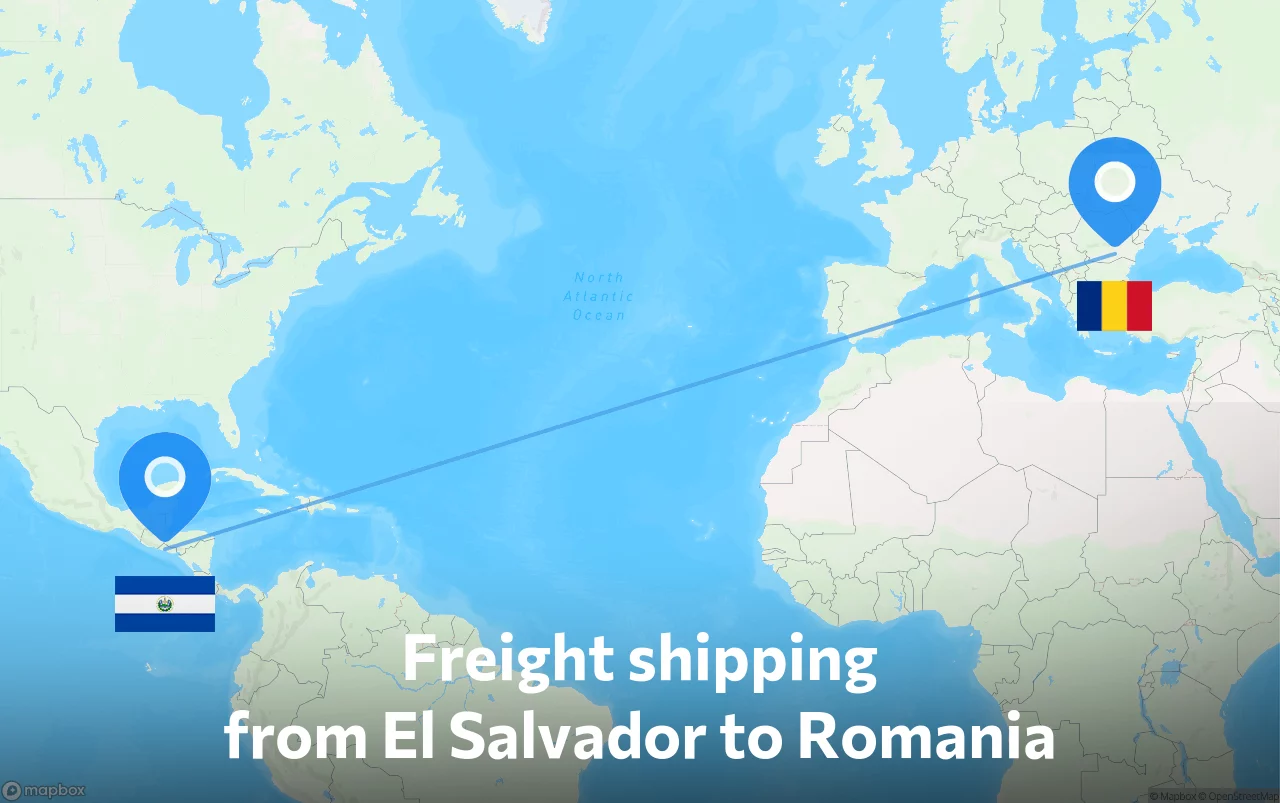 Shipping route from El Salvador to Romania