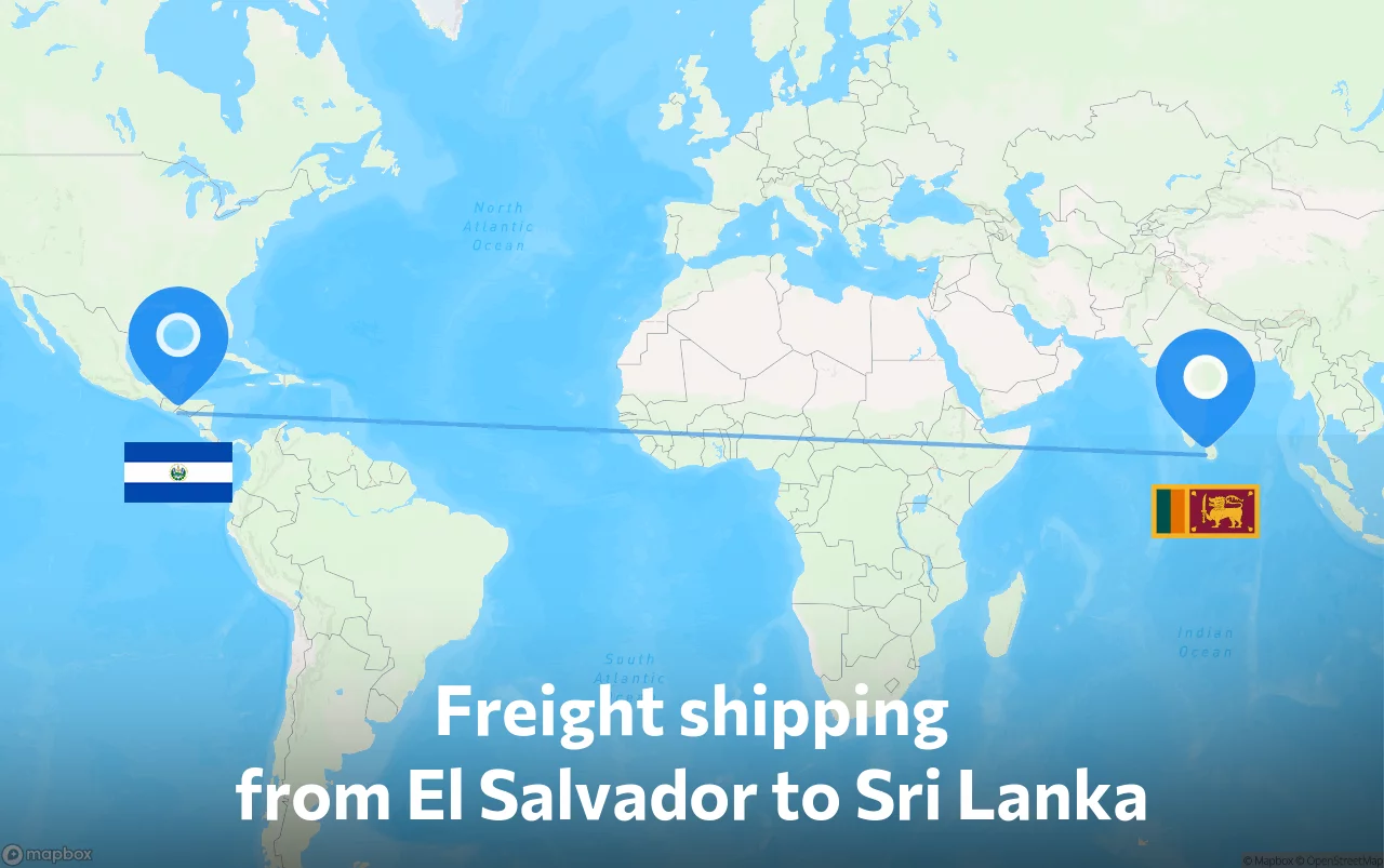 Shipping route from El Salvador to Sri Lanka