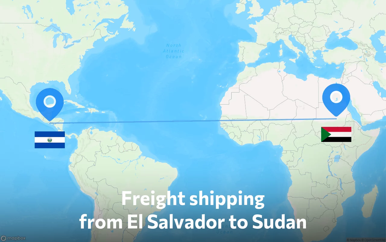 Shipping route from El Salvador to Sudan