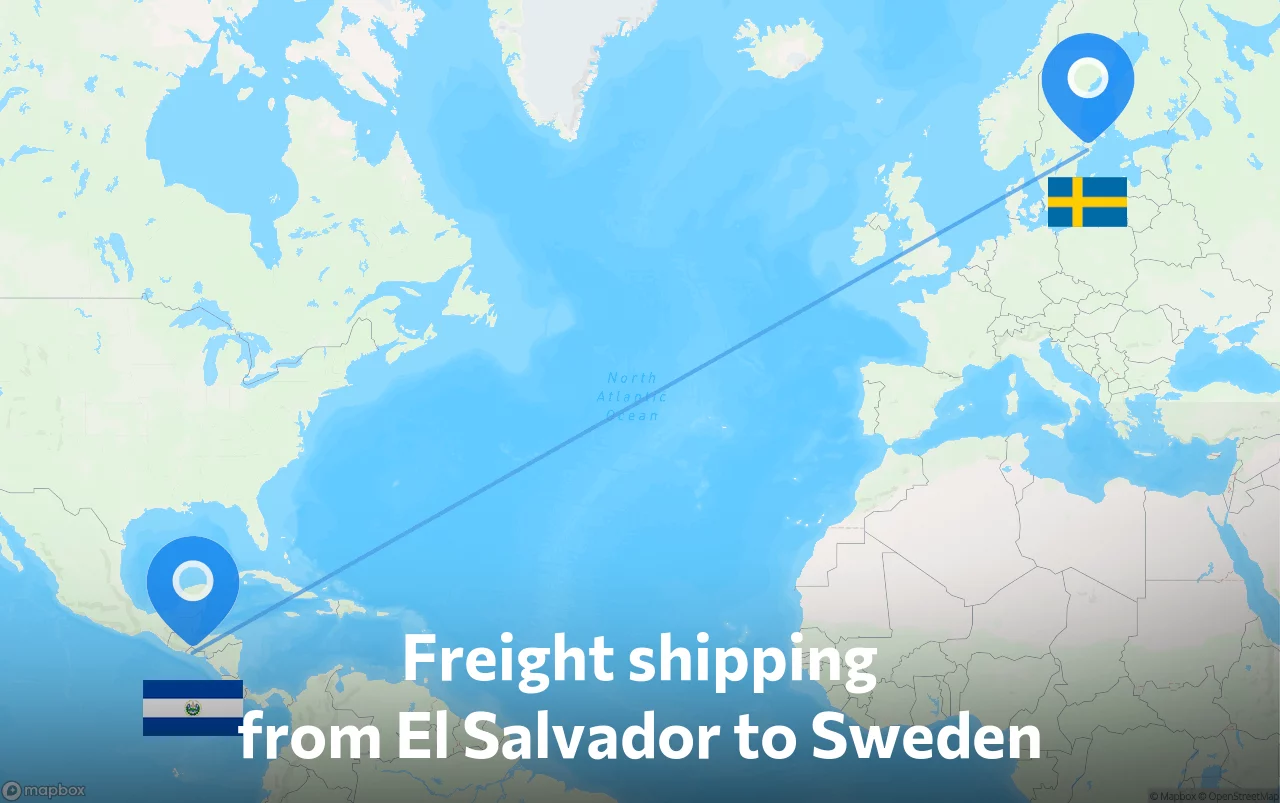 Shipping route from El Salvador to Sweden