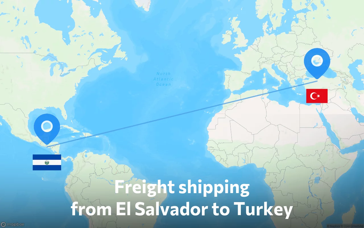 Shipping route from El Salvador to Turkey