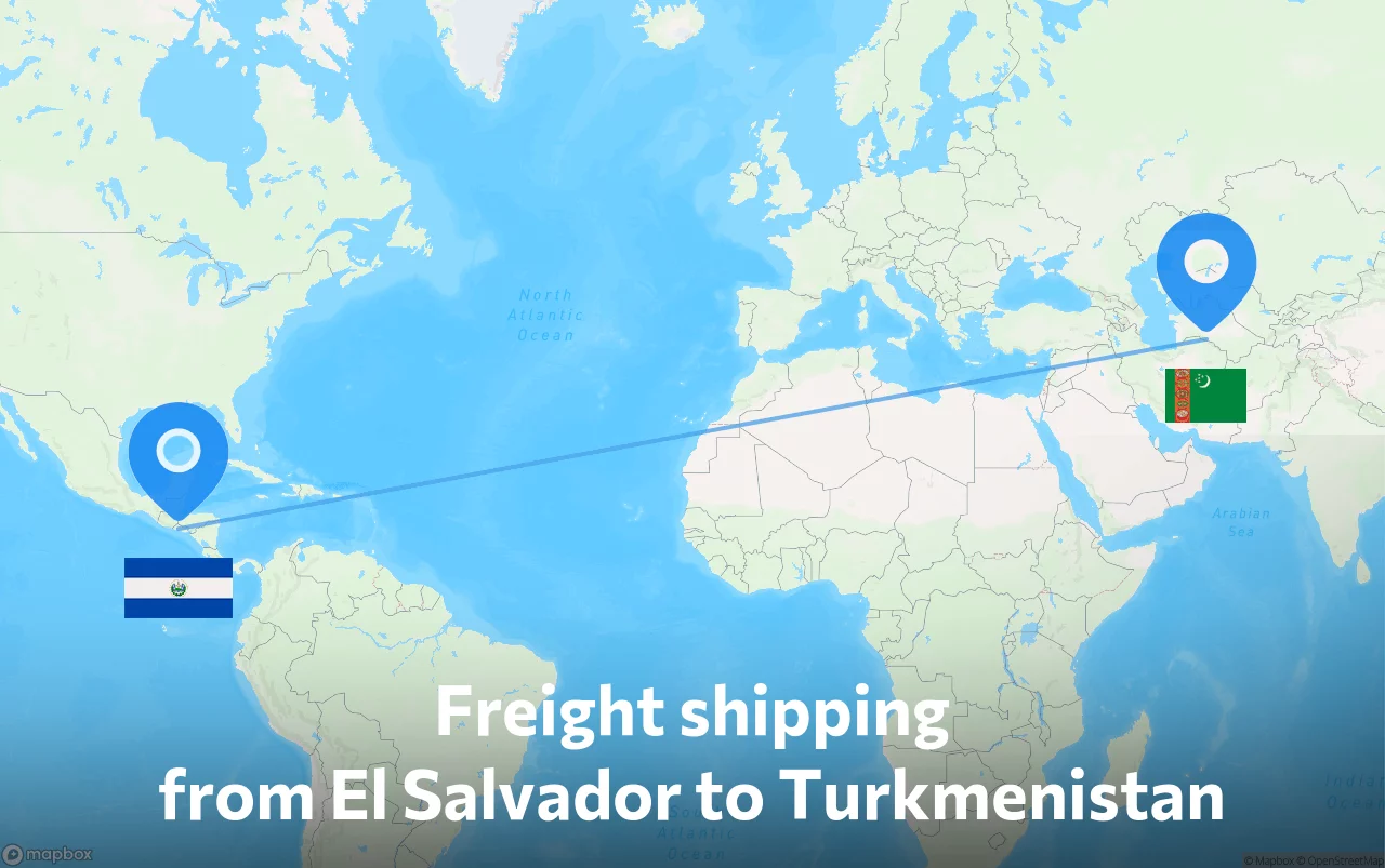 Shipping route from El Salvador to Turkmenistan