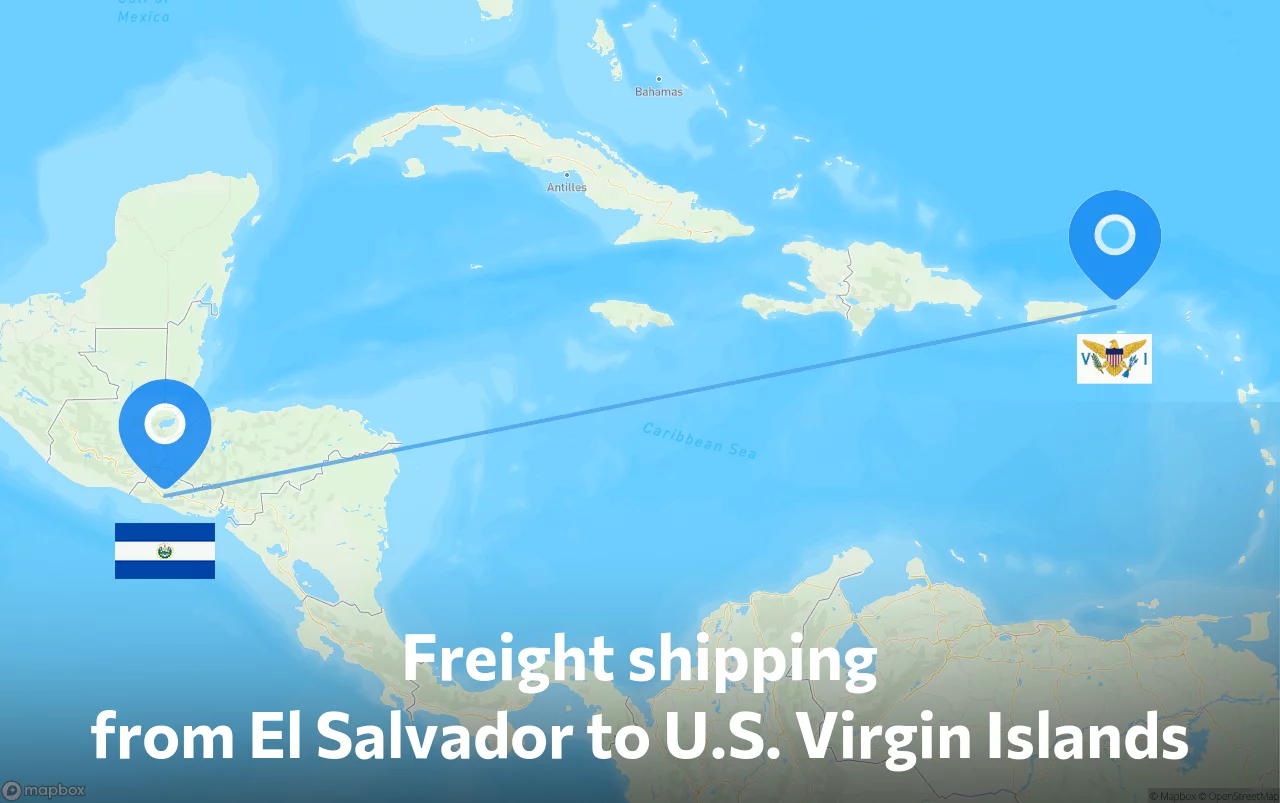 Shipping route from El Salvador to U.S. Virgin Islands
