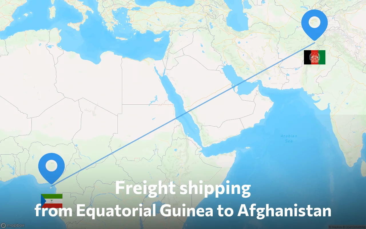 Shipping route from Equatorial Guinea to Afghanistan